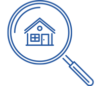Icône d'une loupe sur une maison